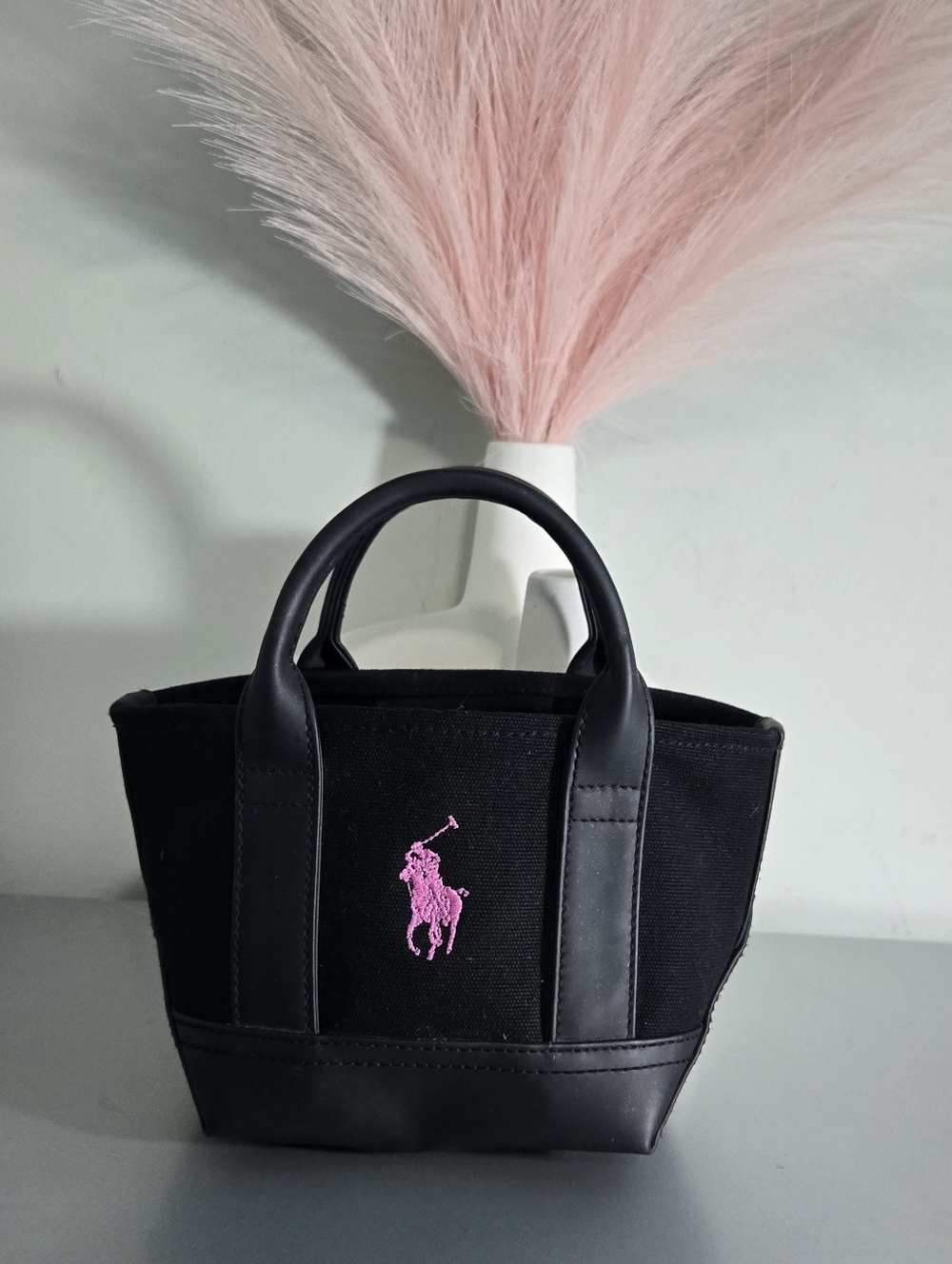 Ralph Lauren Polo Canvas Mini Tote Bag Black Pink Pony